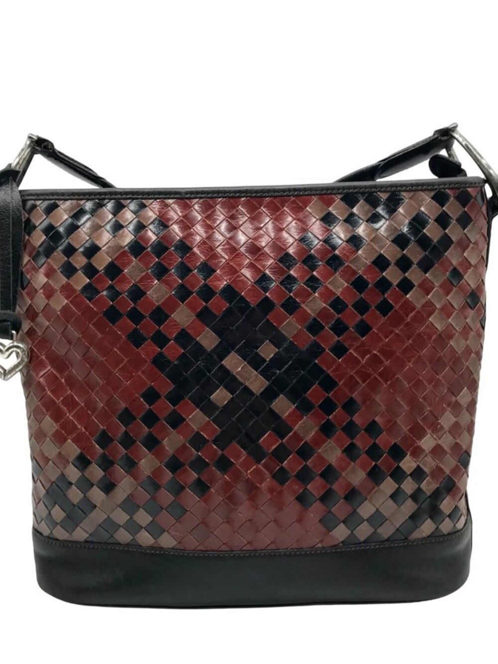 Brighton Patent Leather Vintage Black And Brown Woven Shoulder Bag